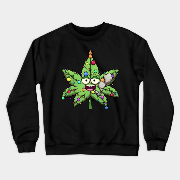 Weed Christmas Tree Character Smoking Joint Crewneck Sweatshirt by TheMaskedTooner